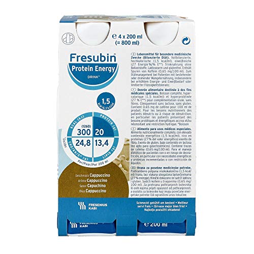 Fresenius Kabi - bebida energética Fresubin Protein Energy Drink sabor capuchino, 4 botellas de 200 ml, 1 paquete (1 x 1 kg) Fresenius Kabi - bebida energética Fresubin Protein Energy Drink sabor capuchino, 4 botellas de 200 ml, 1 paquete (1 x 1 kg)