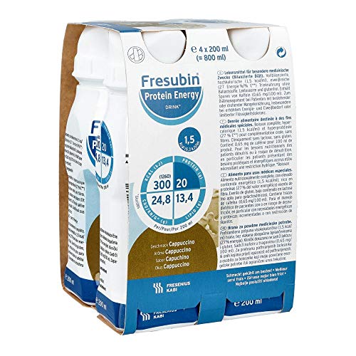 Fresenius Kabi - bebida energética Fresubin Protein Energy Drink sabor capuchino, 4 botellas de 200 ml, 1 paquete (1 x 1 kg) Fresenius Kabi - bebida energética Fresubin Protein Energy Drink sabor capuchino, 4 botellas de 200 ml, 1 paquete (1 x 1 kg)
