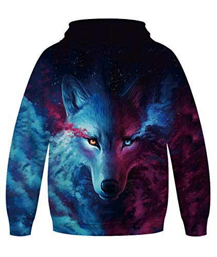 Freshhoodies Moda Diseño Sudadera con Capucha Fiestas Infantil Diseño 3D Lobo Impresión Sudadera Deportiva Casual para Niños 11-14 Años