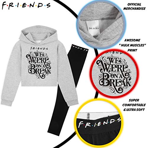 Friends Chandal Niña, Ropa Niña de Algodon, Set de Sudadera con Capucha y Leggins Niña, Sudadera Niña Corta, Regalos para Niñas y Adolescentes 7-14 Años (Gris/Negro, 13-14 Años)