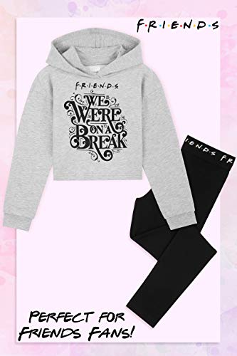 Friends Chandal Niña, Ropa Niña de Algodon, Set de Sudadera con Capucha y Leggins Niña, Sudadera Niña Corta, Regalos para Niñas y Adolescentes 7-14 Años (Gris/Negro, 13-14 Años)