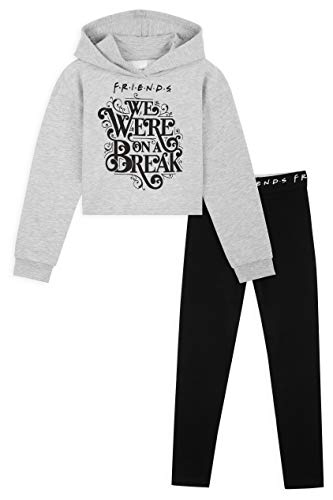 Friends Chandal Niña, Ropa Niña de Algodon, Set de Sudadera con Capucha y Leggins Niña, Sudadera Niña Corta, Regalos para Niñas y Adolescentes 7-14 Años (Gris/Negro, 13-14 Años)