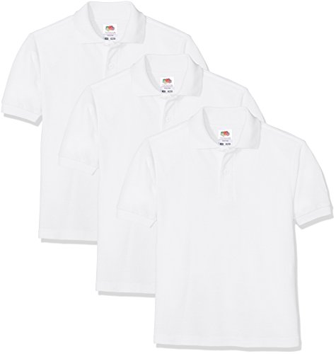 Fruit of the Loom Short Sleeve, Polo para Niños, Blanco (White 30), 14-15 Años, Pack de 3
