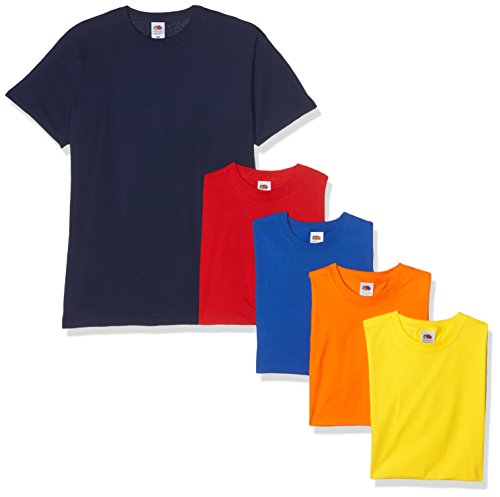 Fruit of the Loom Valueweight Short Sleeve Camiseta, Azul Marino/Rojo/Naranja/Real/Amarillo, XXL (Pack de 5) para Hombre