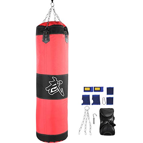 Fsskgxx Saco de Boxeo Pesado, Cadena Hueca Taekwondo Karate Training Fitness Saco de Arena vacío (Rojo-1m)