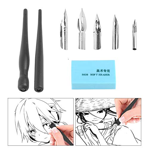 FTVOGUE Caligrafía Caligrafía Plumilla Set Manga Comic Dibujo Pintura Kit de Herramientas Herramienta con 2 Soportes para bolígrafos y 5 Semillas