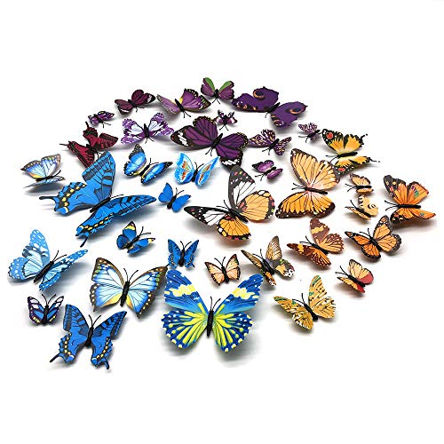 FUJIE 36 Piezas Adhesivos 3D Diseño de Mariposas Etiquetas Engomadas 3D Mariposa Pegatinas de Pared Decorativos para Pared