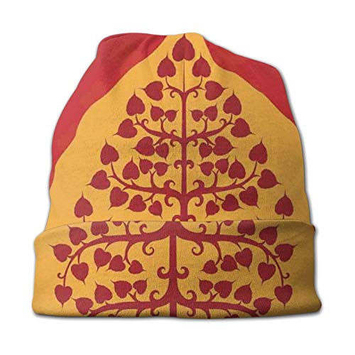 Fuliya Kids Winter Knit Hat Warm Hats,Artistic Design of Bodhi Tree Nature and Ancient Yoga Meditation,Children Beanie Cap for Girls Boys