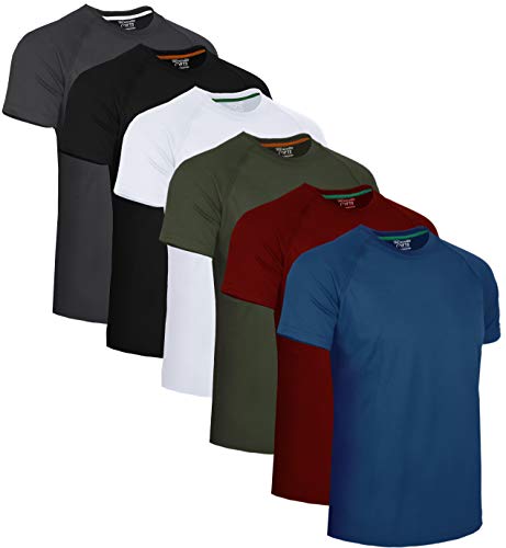 FULL TIME SPORTS® Tech 100% Poliéster Transpirable 6 Pack Casual Top Multi Pack Cuello Redondo T-Shirts Combo#2 - Medium