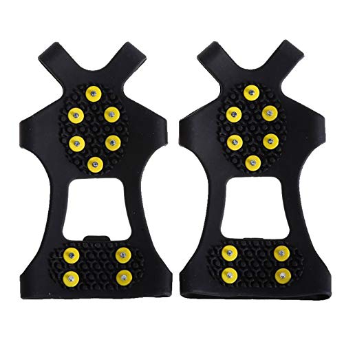 Fullbeing Ocho Crampones de 10 Clavos, puños Antideslizantes para Tacos de Hielo para Botas de Zapatos, 2 Pares (L)