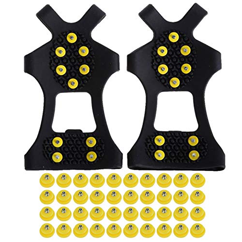 Fullbeing Ocho Crampones de 10 Clavos, puños Antideslizantes para Tacos de Hielo para Botas de Zapatos, 2 Pares (L)