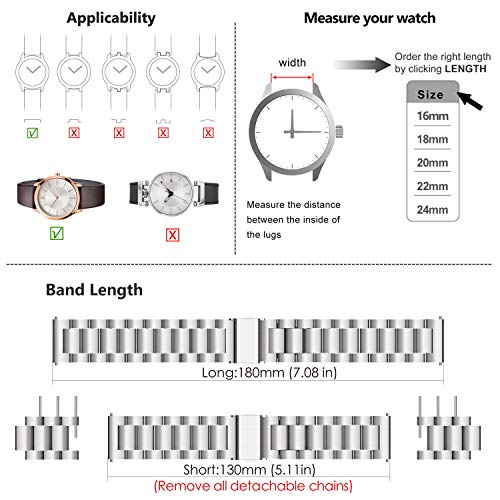 Fullmosa 4 Colores para Correa Metálica de Reloj de Liberación Rápida, Pulsera Reloj de Acero Inoxidable, Plata 22mm