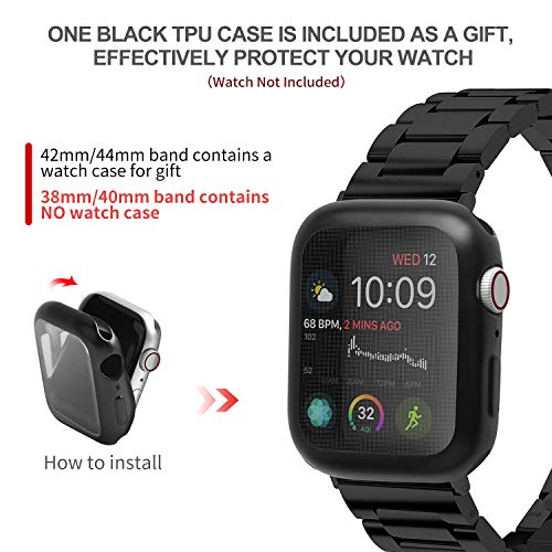 Fullmosa Acero Inoxidable Correa Compatible Apple Watch/iWatch Serie SE, Serie 6, Serie 5, Serie 4, Serie 3, Serie 2, Serie 1, Apple Watch Correa 38mm 40mm 42mm 44mm, Negro 42mm/44mm