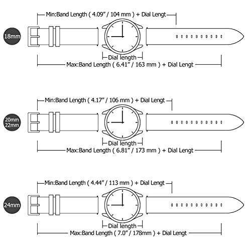 Fullmosa - Correa de reloj de piel de liberación rápida, correa de repuesto de piel auténtica, transversal, para hombres y mujeres, 14 mm, 16 mm, 18 mm, 20 mm, 22 mm, 24 mm, 6 colores