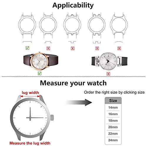 Fullmosa - Correa de reloj de piel de liberación rápida, correa de repuesto de piel auténtica, transversal, para hombres y mujeres, 14 mm, 16 mm, 18 mm, 20 mm, 22 mm, 24 mm, 6 colores