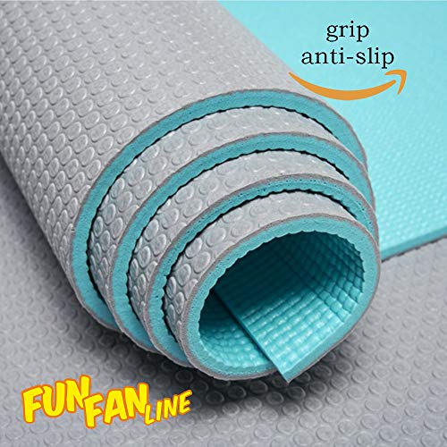 FUN FAN LINE - Esterilla de Yoga Bicolor con Superficie Texturizada y excelente Agarre Antideslizante. Colchoneta Ideal para Hacer Ejercicio en casa con Adultos o niños (Gris + Verde Menta)