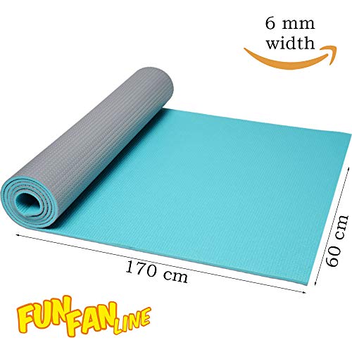 FUN FAN LINE - Esterilla de Yoga Bicolor con Superficie Texturizada y excelente Agarre Antideslizante. Colchoneta Ideal para Hacer Ejercicio en casa con Adultos o niños (Gris + Verde Menta)