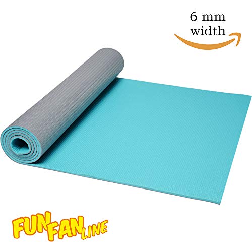 FUN FAN LINE - Esterilla de Yoga Bicolor con Superficie Texturizada y excelente Agarre Antideslizante. Colchoneta Ideal para Hacer Ejercicio en casa con Adultos o niños (Gris + Verde Menta)