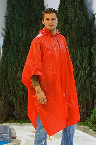 FUN FAN LINE - Poncho Impermeable Poncho Lluvia con Capucha Chubasquero Ideal para Motos (Talla única 125 x 100 cm) (Rojo)