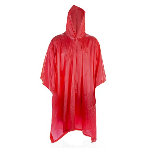 FUN FAN LINE - Poncho Impermeable Poncho Lluvia con Capucha Chubasquero Ideal para Motos (Talla única 125 x 100 cm) (Rojo)