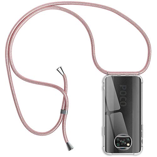 Funda con Cuerda Compatible con Xiaomi Poco X3 NFC, Transparente Silicona Carcasa, Rosyheart Suave TPU Gel Case con Colgante Ajustable Correa Collar Anti Golpes Protector Case-Oro Rosa Funda con Cuerda Compatible con Xiaomi Poco X3 NFC, Transparente Silicona Carcasa, Rosyheart Suave TPU Gel Case con Colgante Ajustable Correa Collar Anti Golpes Protector Case-Oro Rosa