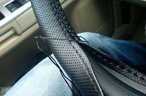 Funda Cubierta de Volante Coche Bricolaje Cuero Artificial Agujas Hilo Rojo Negro Funda Cubierta de Volante Coche Bricolaje Cuero Artificial Agujas Hilo Rojo Negro