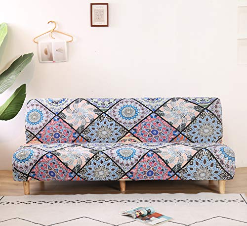 Funda elástica para sofá de futón, sin brazos, antideslizante, elástica, plegable, compatible con sofá cama plegable (bohemia, estampado de estampado)