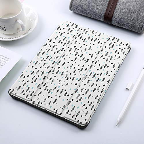 Funda iPad 10.2 Inch 2018/2019,Pluma, Iconos de Plumas de Flecha Modernos con Estilo con diseño de Puntos de Puntos pequeños en Tonos Suaves, negr,Cubierta Trasera Delgada Smart Auto Wake/Sleep