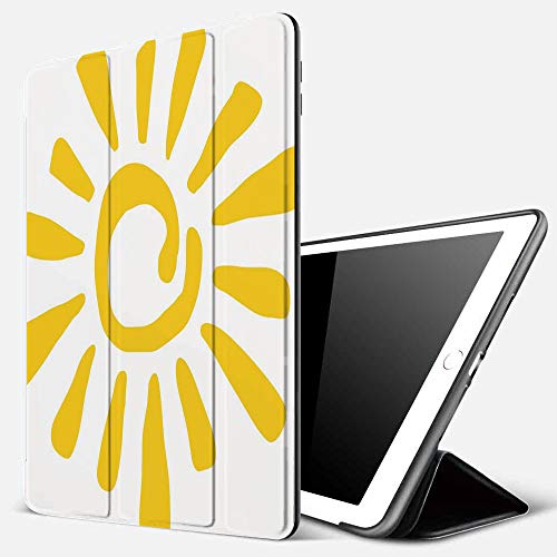 Funda iPad 10.2 Inch 2018/2019,Sol, Estilo Infantil Doodle Figura de Sol Círculo y Rayos Explosión Vigas Naturaleza Verano Caliente Decorativo, Am,Cubierta Trasera Delgada Smart Auto Wake/Sleep