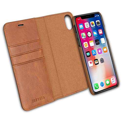 Funda iPhone XS/iPhone X Case Cartera Desmontable Marrón - KANVASA Piel Auténtica Premium 2 en 1 Tipo Libro Cierre Imán para Apple iPhone XS/X/10S/10 Original - Compatible con Carga Inalámbrica