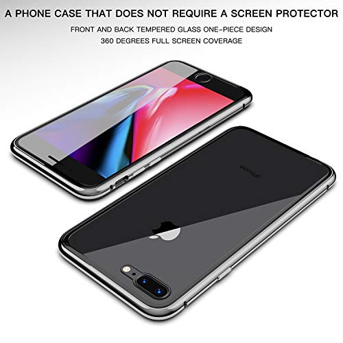 Funda para iPhone 8 Plus/7 Plus, ZHIKE Estuche de Adsorción Magnético Frente y Parte Posterior de Vidrio Templado Cobertura de Pantalla Completa Diseño para iPhone 8 Plus/7 Plus (Blanco Claro)