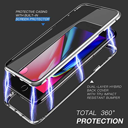 Funda para iPhone 8 Plus/7 Plus, ZHIKE Estuche de Adsorción Magnético Frente y Parte Posterior de Vidrio Templado Cobertura de Pantalla Completa Diseño para iPhone 8 Plus/7 Plus (Blanco Claro)