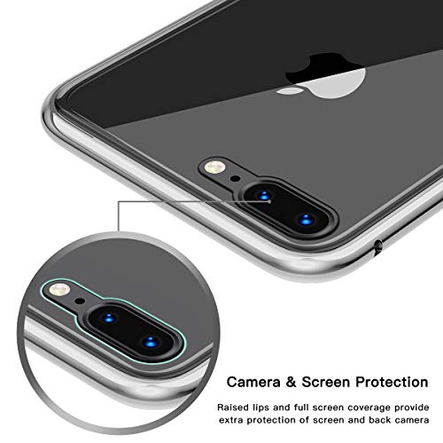 Funda para iPhone 8 Plus/7 Plus, ZHIKE Estuche de Adsorción Magnético Frente y Parte Posterior de Vidrio Templado Cobertura de Pantalla Completa Diseño para iPhone 8 Plus/7 Plus (Blanco Claro)