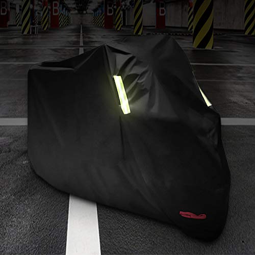 Funda para Moto, AngLink 210D Oxford 265 x 125 x 105 cm Funda Protector Cubierta de Moto Impermeable A Prueba de UV Agujeros de Bloqueo con Cubierta Contra Viento Negro