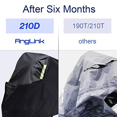 Funda para Moto, AngLink 210D Oxford 265 x 125 x 105 cm Funda Protector Cubierta de Moto Impermeable A Prueba de UV Agujeros de Bloqueo con Cubierta Contra Viento Negro