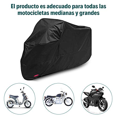 Funda para Moto Cubierta Protectora UV de la Motocicleta,Impermeable y Resistente al Viento Lluvia Nieve,Antipolvo al Aire Libre,XXL 245X105X125cm,Negro Funda para Moto Cubierta Protectora UV de la Motocicleta,Impermeable y Resistente al Viento Lluvia Nieve,Antipolvo al Aire Libre,XXL 245X105X125cm,Negro