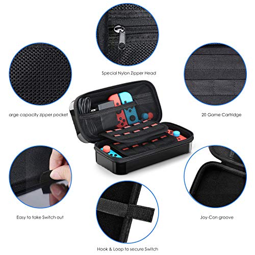 Funda para Nintendo Switch, HEYSTOP 11 en 1 Nintendo Switch Estuche portátil Incluye 2 Joy-Con Grips para Nintendo Switch, PlayStand ajustable, Protector de Pantalla con 6 Tapas de Agarre para Pulgar