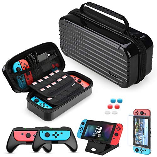 Funda para Nintendo Switch, HEYSTOP 11 en 1 Nintendo Switch Estuche portátil Incluye 2 Joy-Con Grips para Nintendo Switch, PlayStand ajustable, Protector de Pantalla con 6 Tapas de Agarre para Pulgar