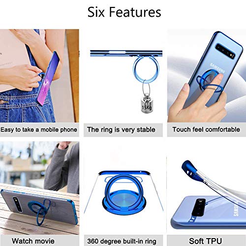 Funda para Samsun Galaxy S10 Plus Teléfono Móvil Silicona Bumper Case Funda con Anillo Giratorio de 360 Grados Rotaria Ring Holder Protectora Caso (Transparente + Plata, Samsung Galaxy S10 Plus)