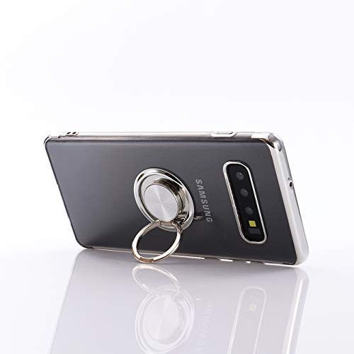 Funda para Samsun Galaxy S10 Plus Teléfono Móvil Silicona Bumper Case Funda con Anillo Giratorio de 360 Grados Rotaria Ring Holder Protectora Caso (Transparente + Plata, Samsung Galaxy S10 Plus)