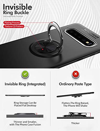 Funda para Samsun Galaxy vS10 Plus Teléfono Móvil Silicona Bumper Case Funda con Anillo Giratorio de 360 Grados Rotaria Ring Holder Protectora Caso(Negro + Oro, Samsung Galaxy S10 Plus)