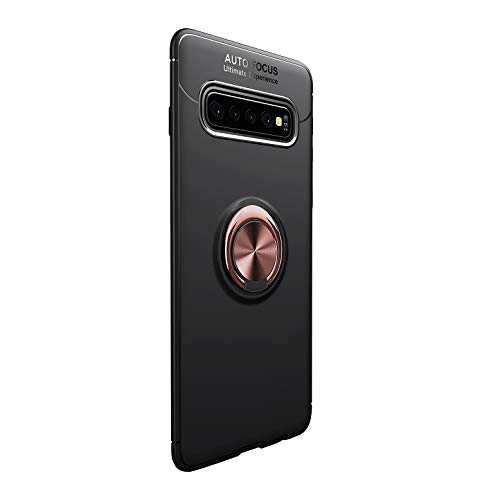 Funda para Samsun Galaxy vS10 Plus Teléfono Móvil Silicona Bumper Case Funda con Anillo Giratorio de 360 Grados Rotaria Ring Holder Protectora Caso(Negro + Oro, Samsung Galaxy S10 Plus)