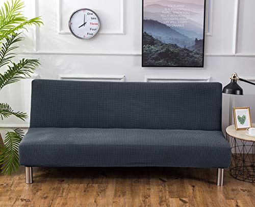 Funda para sofá de futón, elástica, sin brazos, antideslizante, elástica, plegable, para sofá cama plegable (gris-azul, tejido Jacquard)