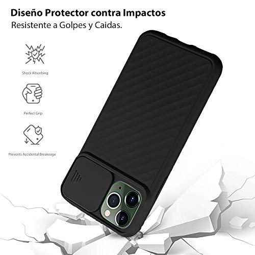 Funda Silicona para iPhone 11 (6,1") [Tapa Deslizante Protección Camara], Ligera, Anti-Deslizante, Carga inalámbrica, Anti-Huellas. Negro.