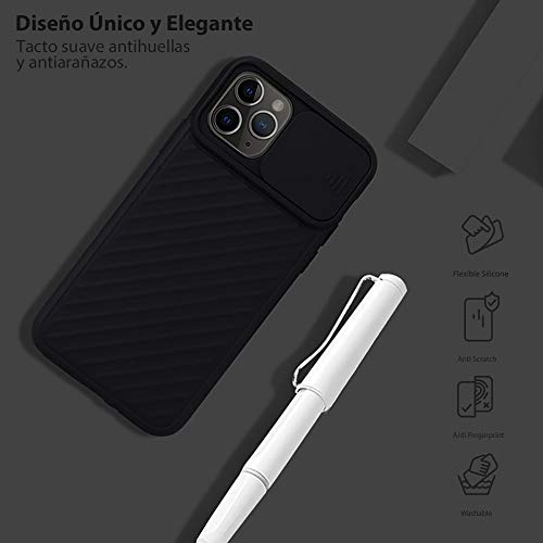 Funda Silicona para iPhone 11 (6,1") [Tapa Deslizante Protección Camara], Ligera, Anti-Deslizante, Carga inalámbrica, Anti-Huellas. Negro.