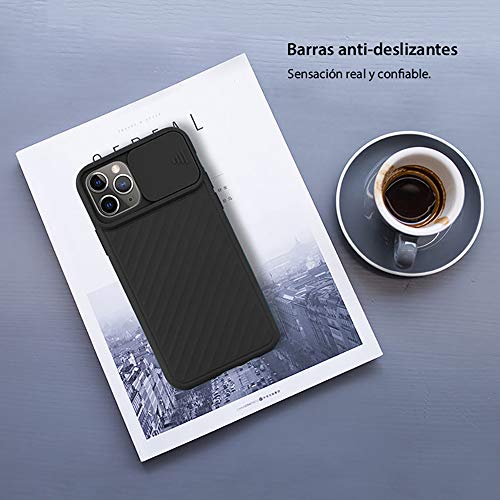 Funda Silicona para iPhone 11 (6,1") [Tapa Deslizante Protección Camara], Ligera, Anti-Deslizante, Carga inalámbrica, Anti-Huellas. Negro.