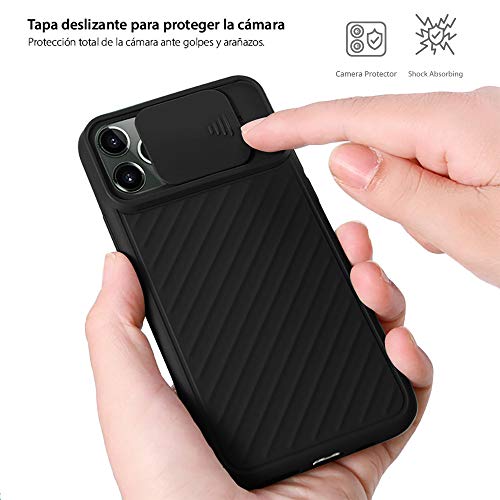 Funda Silicona para iPhone 11 (6,1") [Tapa Deslizante Protección Camara], Ligera, Anti-Deslizante, Carga inalámbrica, Anti-Huellas. Negro.