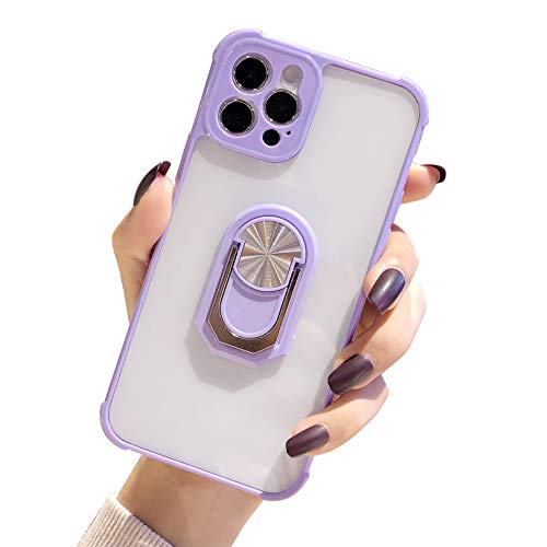 Funda transparente con función atril a prueba de golpes compatible con iPhone 12 Pro [absorción de impactos] probada contra caídas, funda de anillo azul para Apple iPhone 12 Pro, 6.1 pulgadas, morado