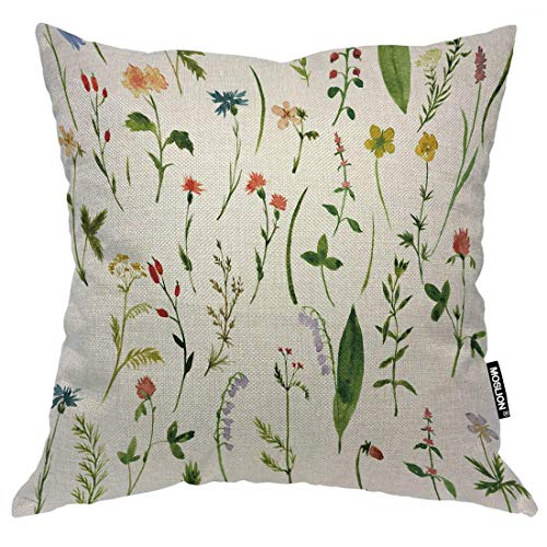 Fundas de almohada decorativa de algodón, flores y hierbas Hierbas Plantas Petite Nature Fundas de almohada Funda de cojín para sofá Dormitorio Sala de estar Camping Car Pillow Sham, 45x45 cm