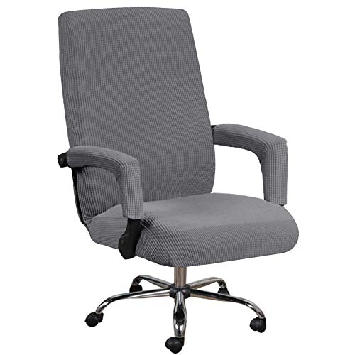 Fundas elásticas para silla de oficina con funda para reposabrazos, patrón Jacquard alto respaldo para silla de ordenador fundas extraíbles y elásticas para silla giratoria universal (L, gris)